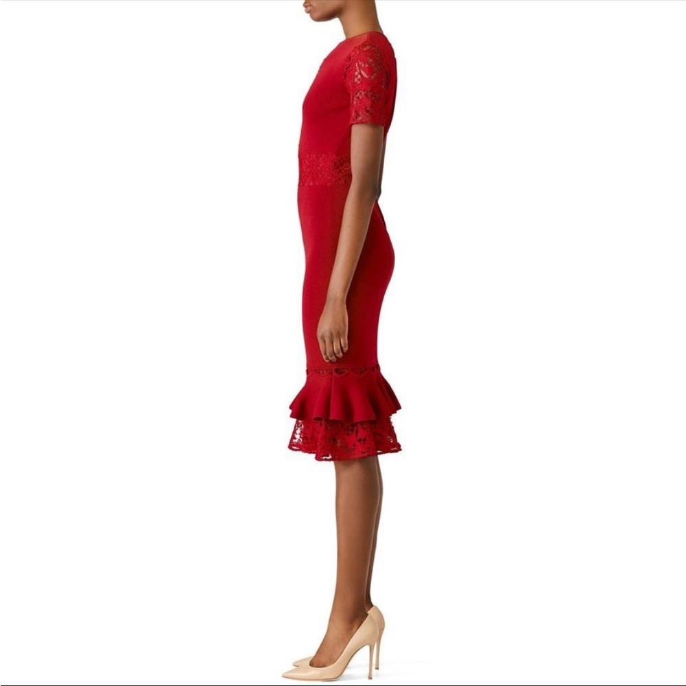 SACHIN & BABI Red Lace Ruffle Hem Dress Size Medium - Picture 5 of 7